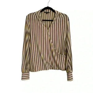 Adrianna Papell Yellow & White Long Sleeve Blouse Women's Size Small